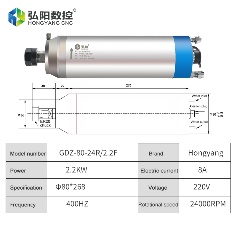 Water Cooled Spindle 2.2kw 8a  - огляд і ціна Water Cooled Spindle